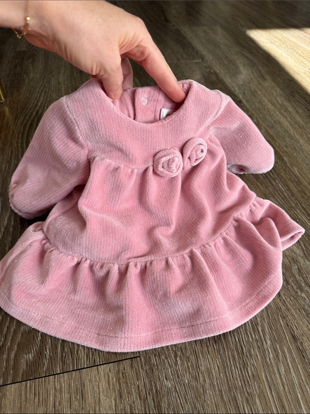 Mayoral Velvet Dress with Rosette Accents and Silver Shimmer 0-1M